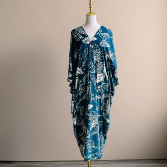 0136/ Dark Teal Long Kaftan, Rayon Viscose Material - Picture 2 of 13